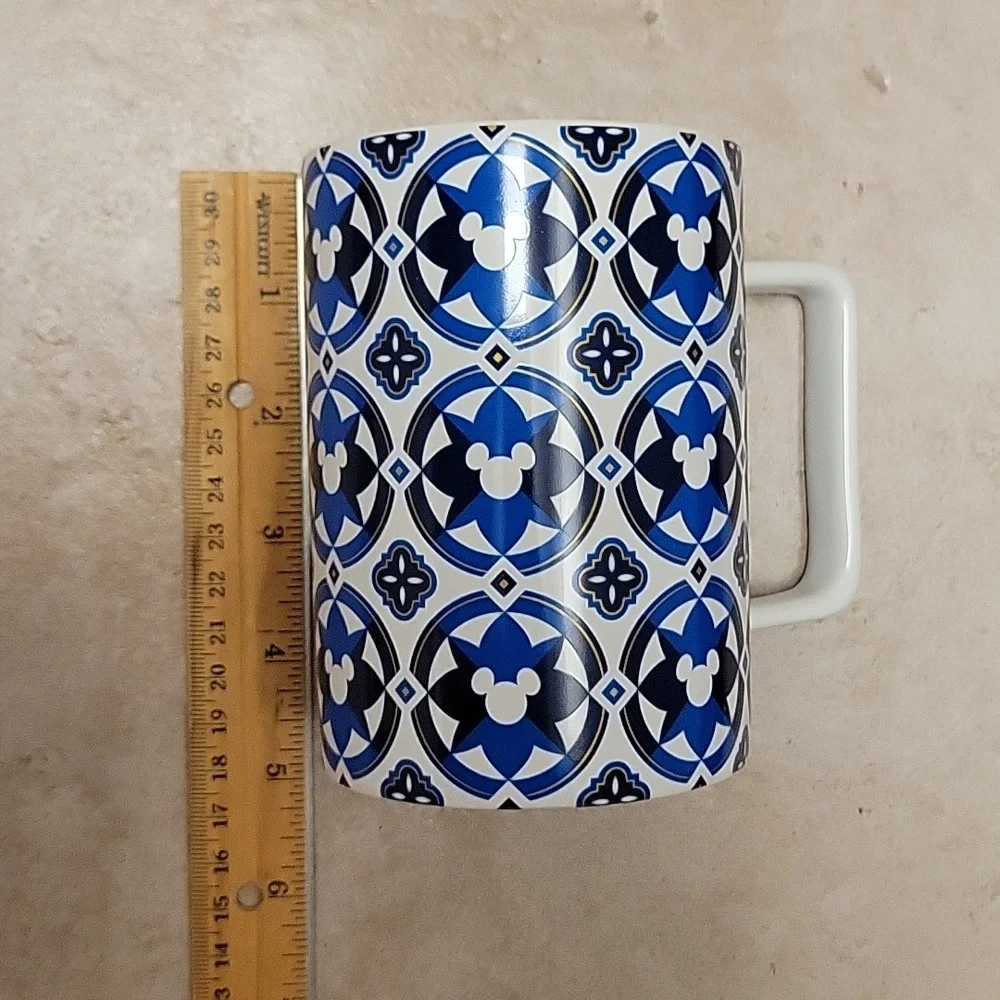 Disney Parks Hidden Mickey Blue & White Geometric Icon 12 Oz Coffee / Tea Mug